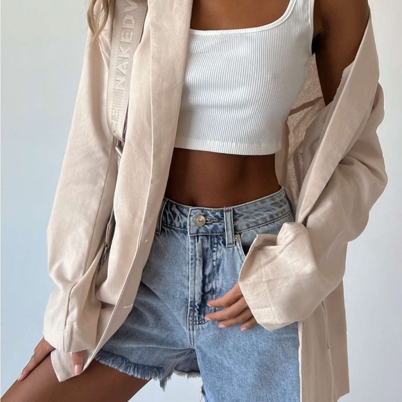 AMBER OVERSIZED LINEN BLAZER BEIGE - Picture 3 of 15